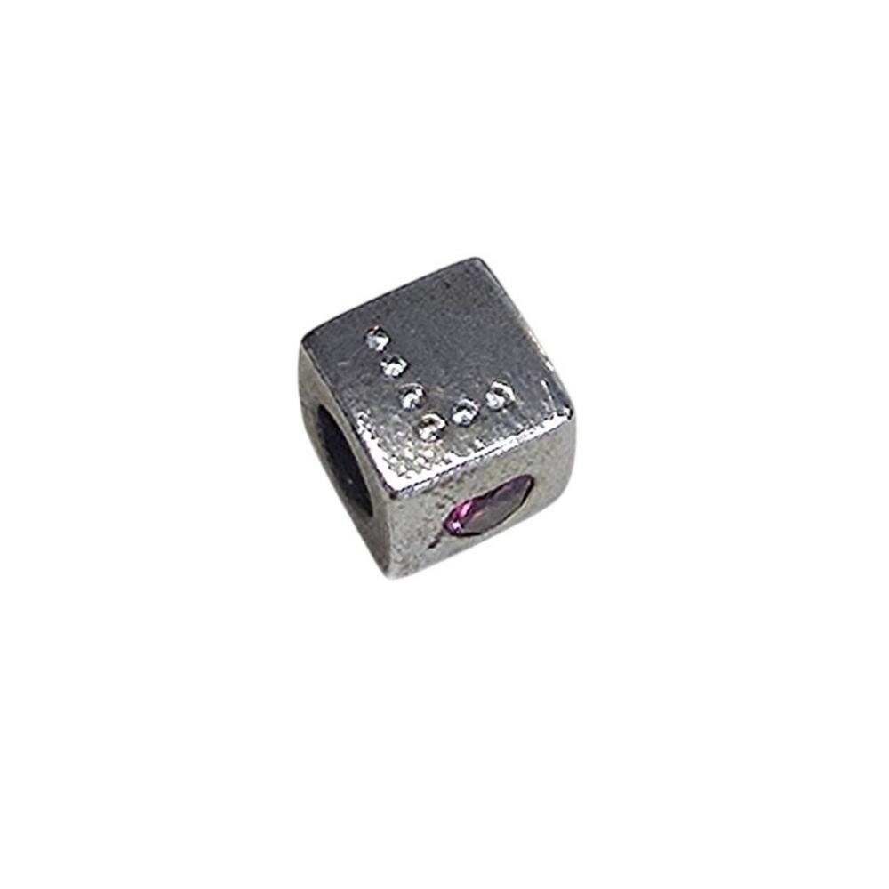 Pandora Retired Sterling Silver Love Dice Charm with Red Clear Stone 797811CZR